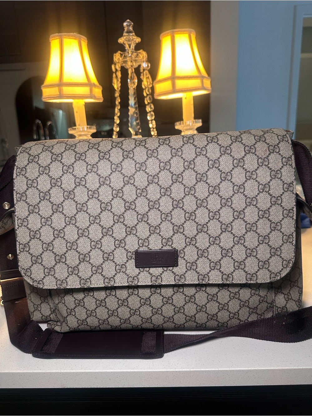 Gucci Beige Monogram Messenger Bag with Brown Strap - Picture 4 of 8